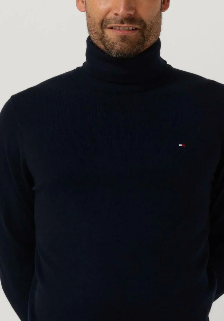 TOMMY HILFIGER donkerblauwe tommy hilfiger coltrui pima org ctn cashmere roll neck