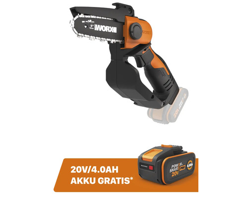WORX 20V 12cm snoerloze snoeizaag/minikettingzaag/boomsnoeischaar WG324E.9 + GRATIS bonusartikel: 20V accu WA3644 (4,0Ah)