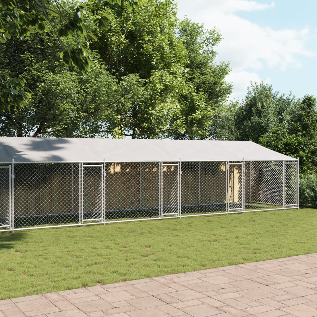 Gaiola para cães vidaXL com teto e portas, aço galvanizado, cinza, 10x2x2 m