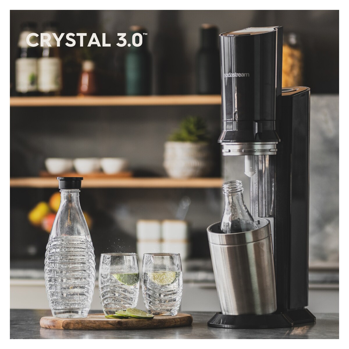 SodaStream Crystal 3.0 Titan Wassersprudler mit QC CO2-Zylinder und 1x Glaskaraffe