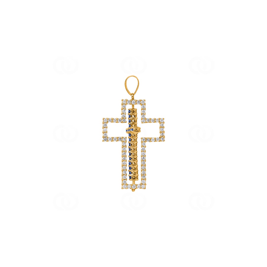 Kreuzanhänger 750/18 K Gelbgold mit Saphiren & Diamanten 0.61 ct H/si