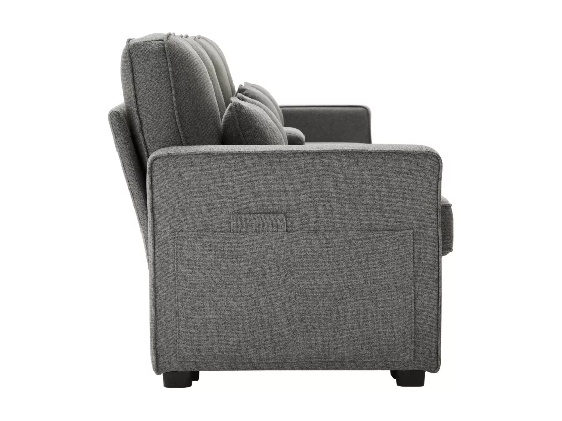 Canapé moderne 4 places en tissu lin avec console, 2 porte-gobelets, 2 ports USB (possibilité de chargement par câble)