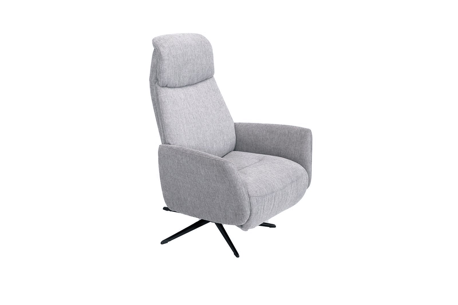 Castor lenestol Tekstil Brego 3595 grey. Polaris sokkel i sort og med integrert fothviler. Medium størrelse og manuell funksjon