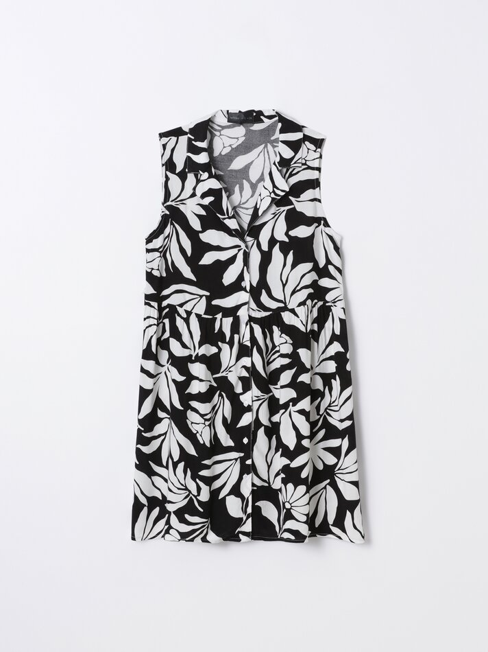 Vestido curto sem mangas - Branco/preto