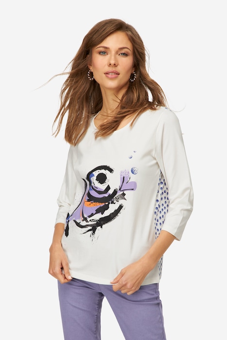 T-Shirt, Fisch/Punkte, Rundhals, 3/4-Ärmel, OEKO-TEX