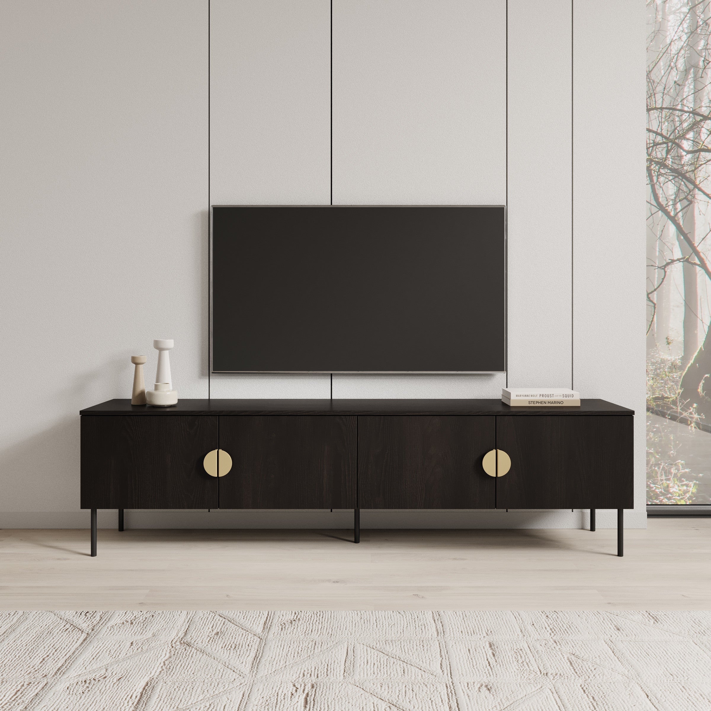 Meubella - TV-Meubel Monor - Zwart eiken - 200 cm