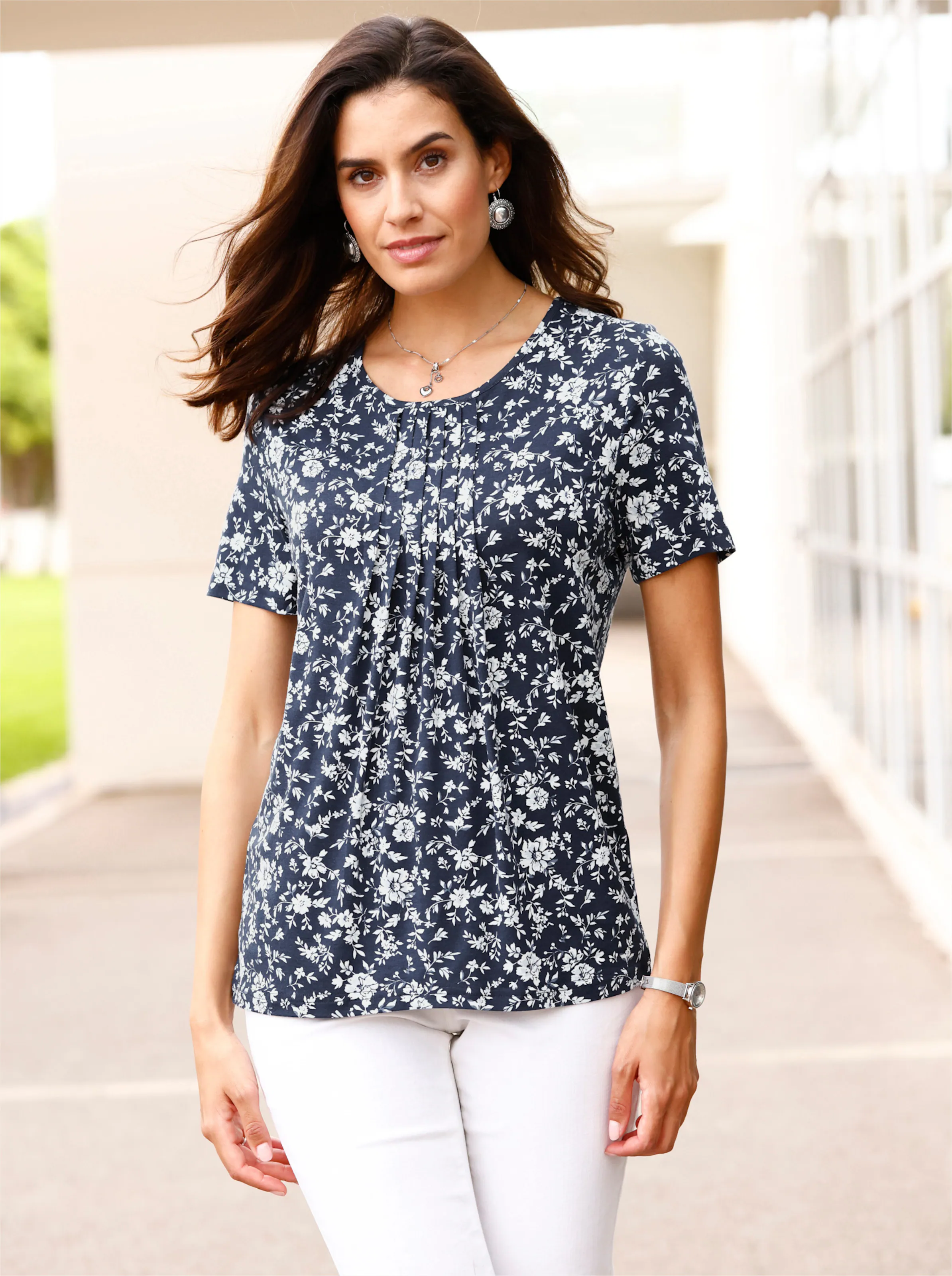 Tunikashirt in marine-bedruckt