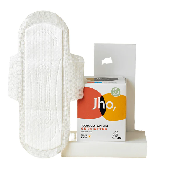 Jho Serviettes Super Jour Bio 10 serviettes hygiéniques en coton bio par boîte