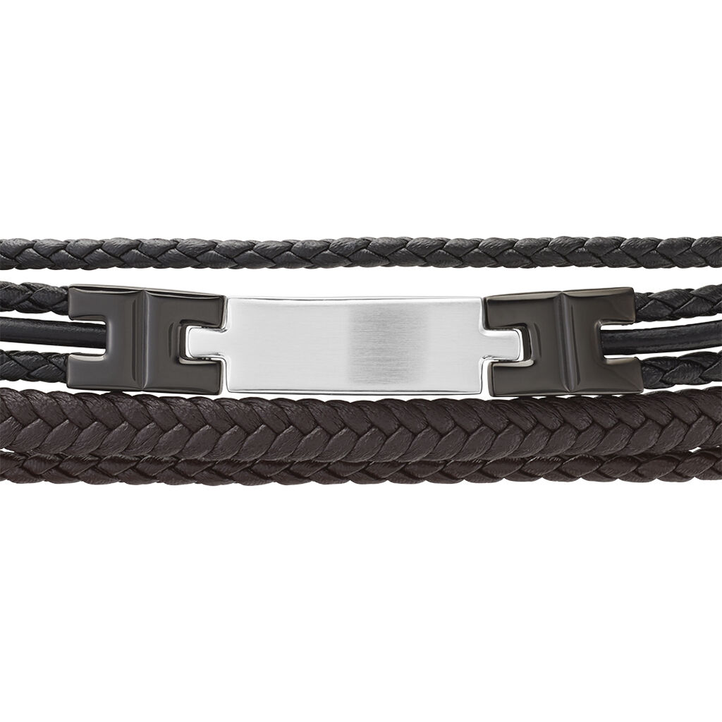 Bracelet Jourdan Thasos Cuir Noir Et Marron