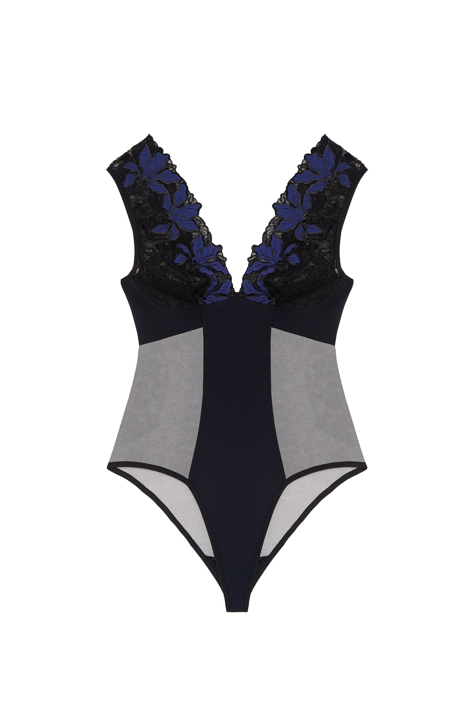 bleuen Body en résille et broderie encre Encre