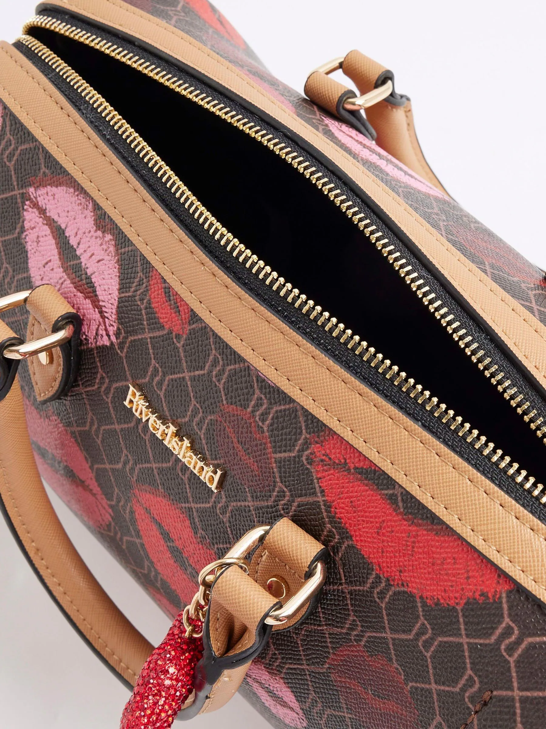 River Island Morgan Collab Lips Print Bowler Bag