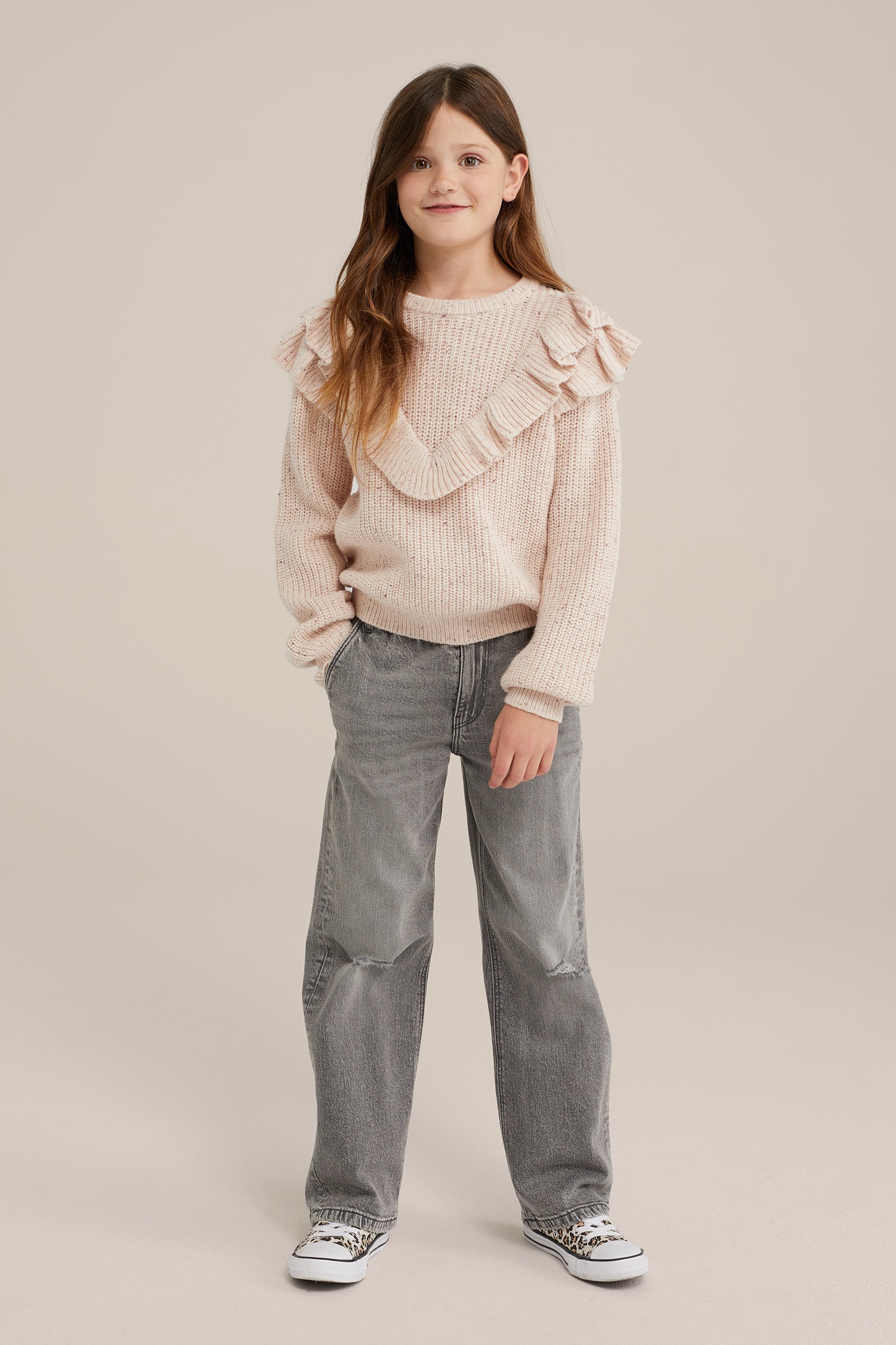 Meisjes gebreide trui met ruches WE Fashion Beige
