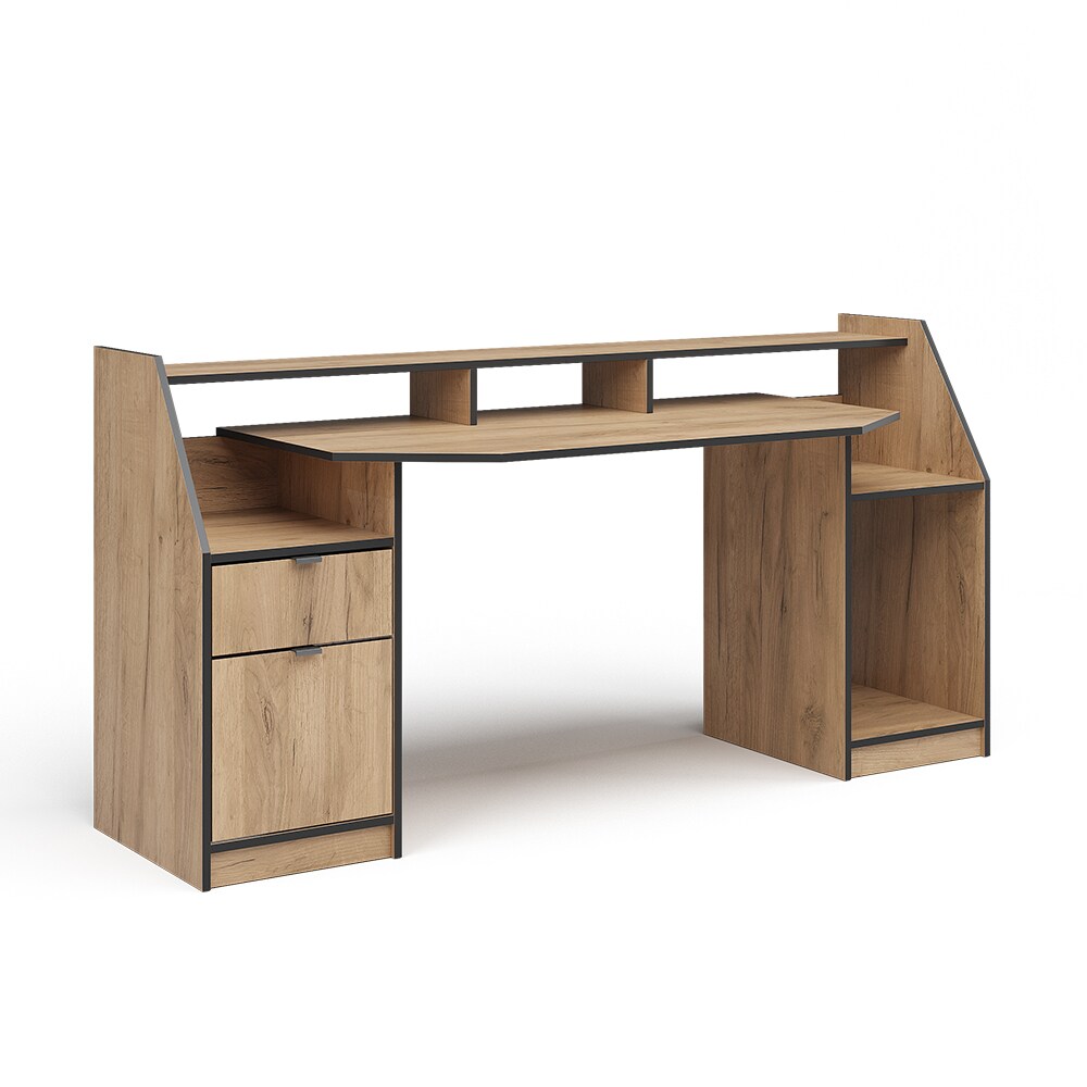 Vicco Computertisch Joel Eiche Schwarz 180 x 66 cm Gamingtisch PC-Tisch Schublade Tür