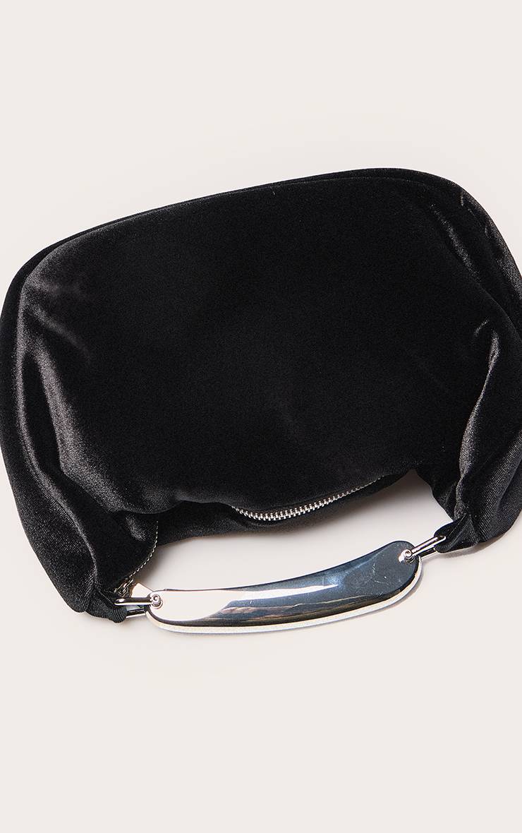 Noir Sac À Main En Velours Noir À Poignée Abstraite Argentée