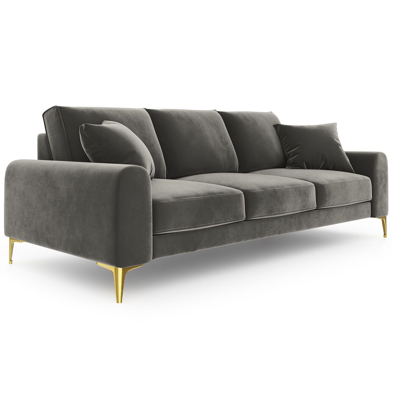 Mazzini Sofas Canapé 3 places velours madara gris - 222x102x90 cm