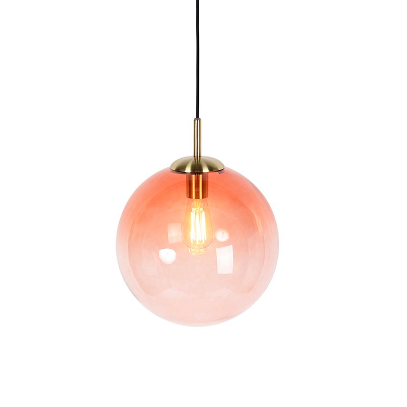 Art deco hanglamp messing met roze glas 33 cm - Pallon