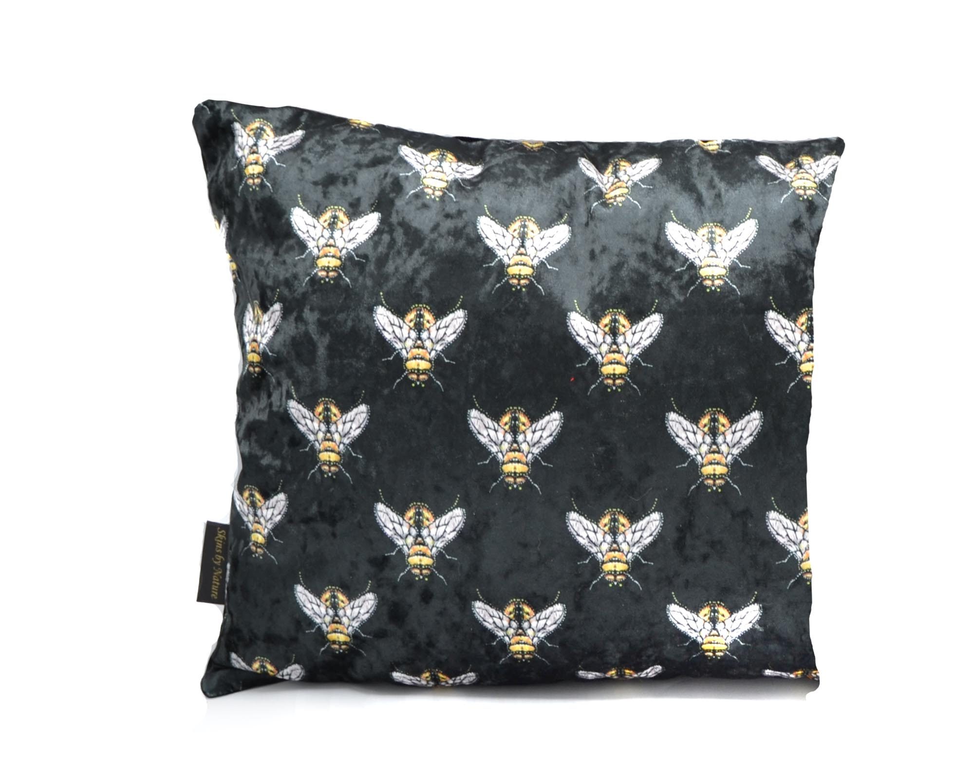 Kussen velvet hommel bijtjes 45 X 45 zwart