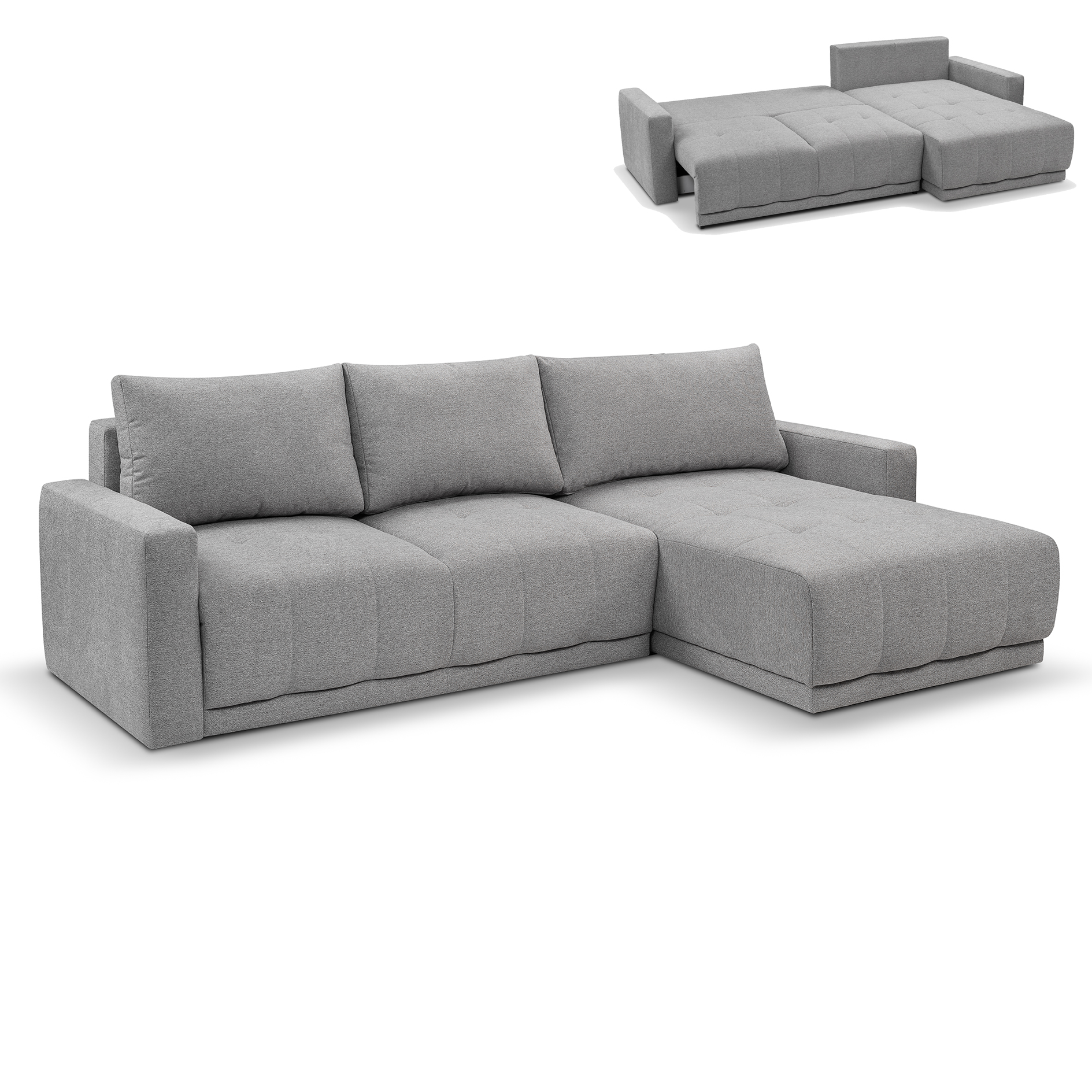 Ecksofa - grey - Liegefunktion und Staukasten