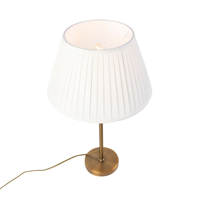 Bronze tafellamp met plisse kap wit 35cm - Parte