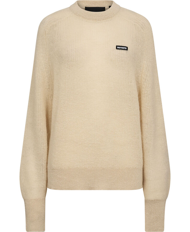 ROTATE Birger Christensen Light Knit Logo Sweater Parchment