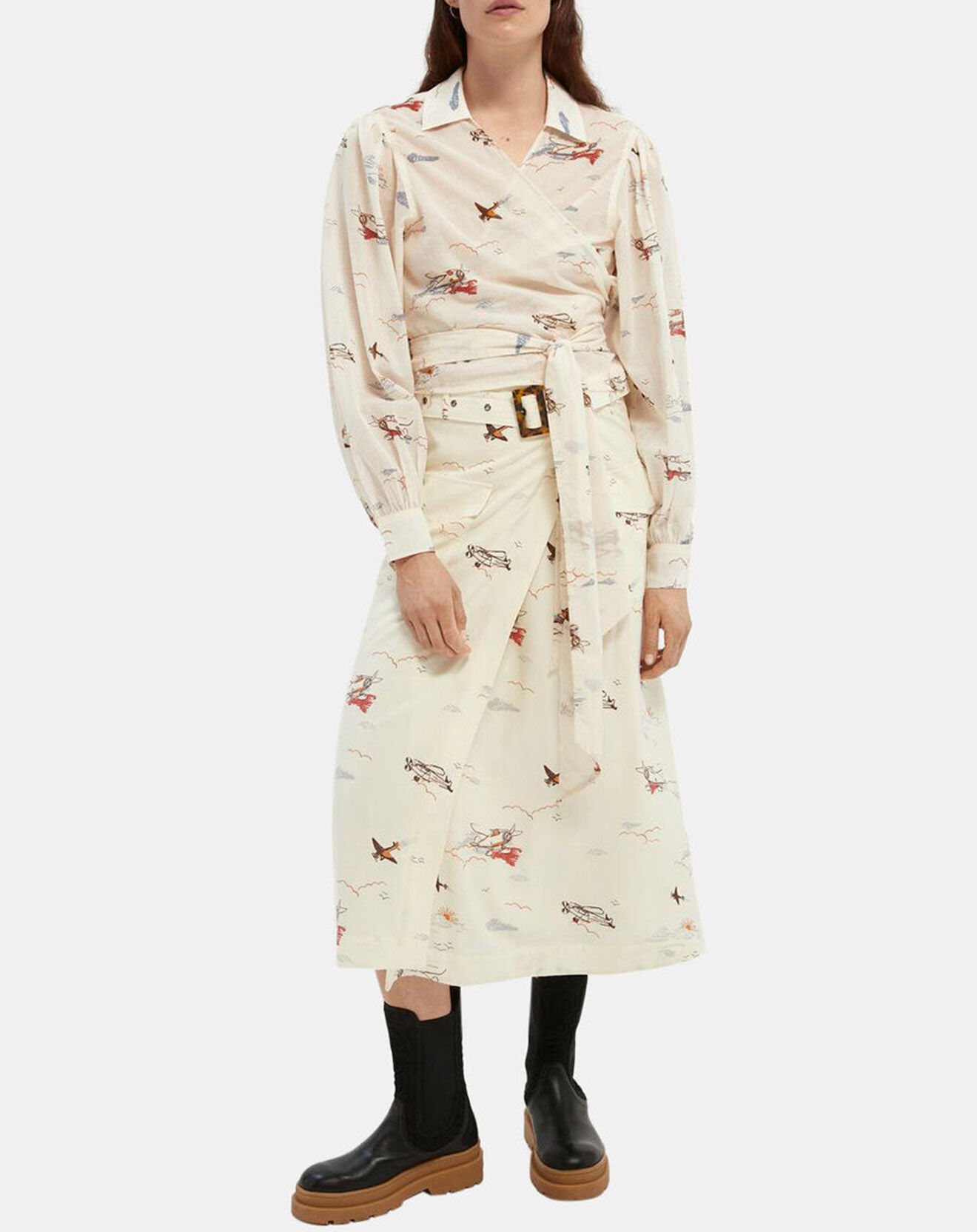 Scotch & Soda Jupe Portefeuille Print Avion écrue