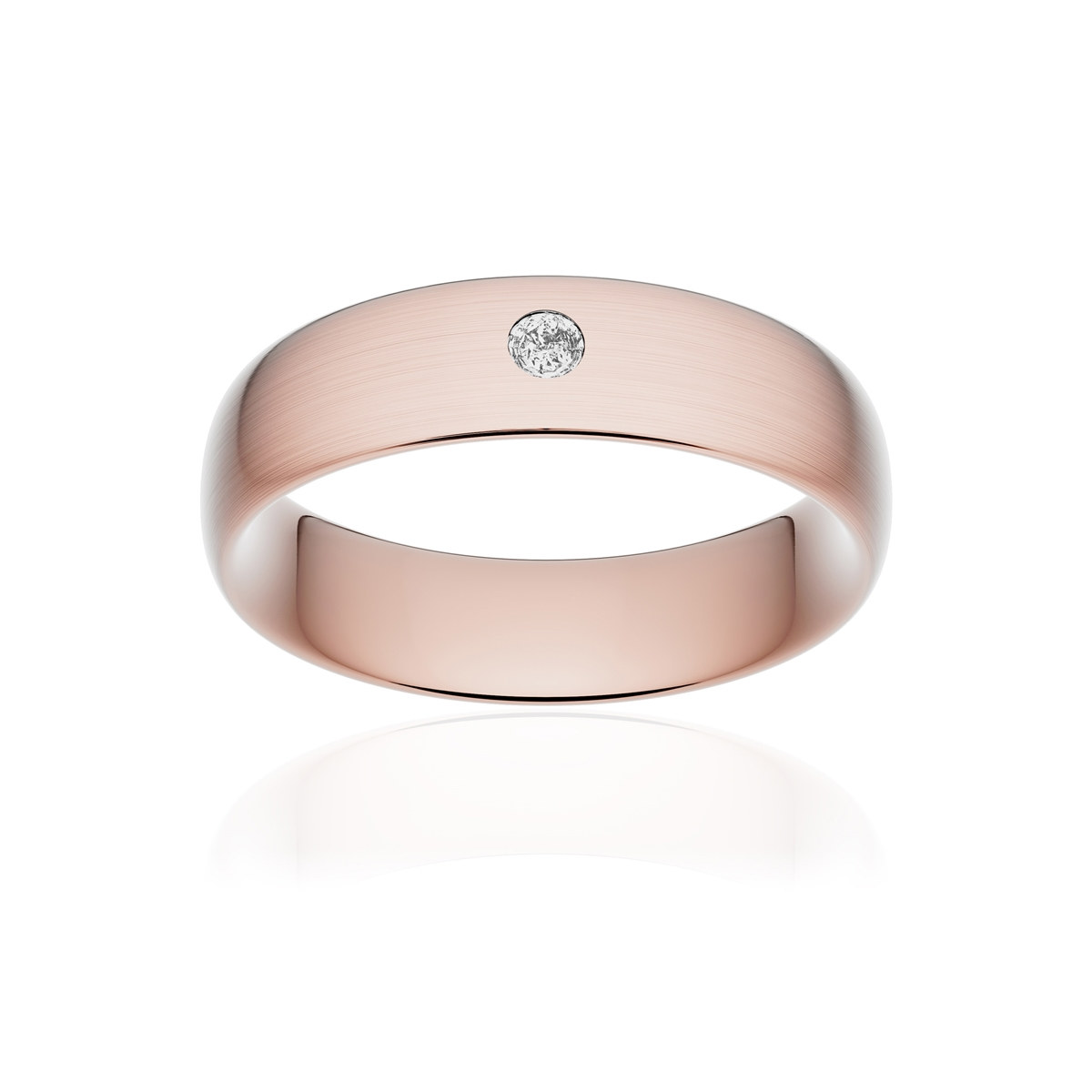 Alliance or 750 rose brossé ruban confort 6mm diamant brillant