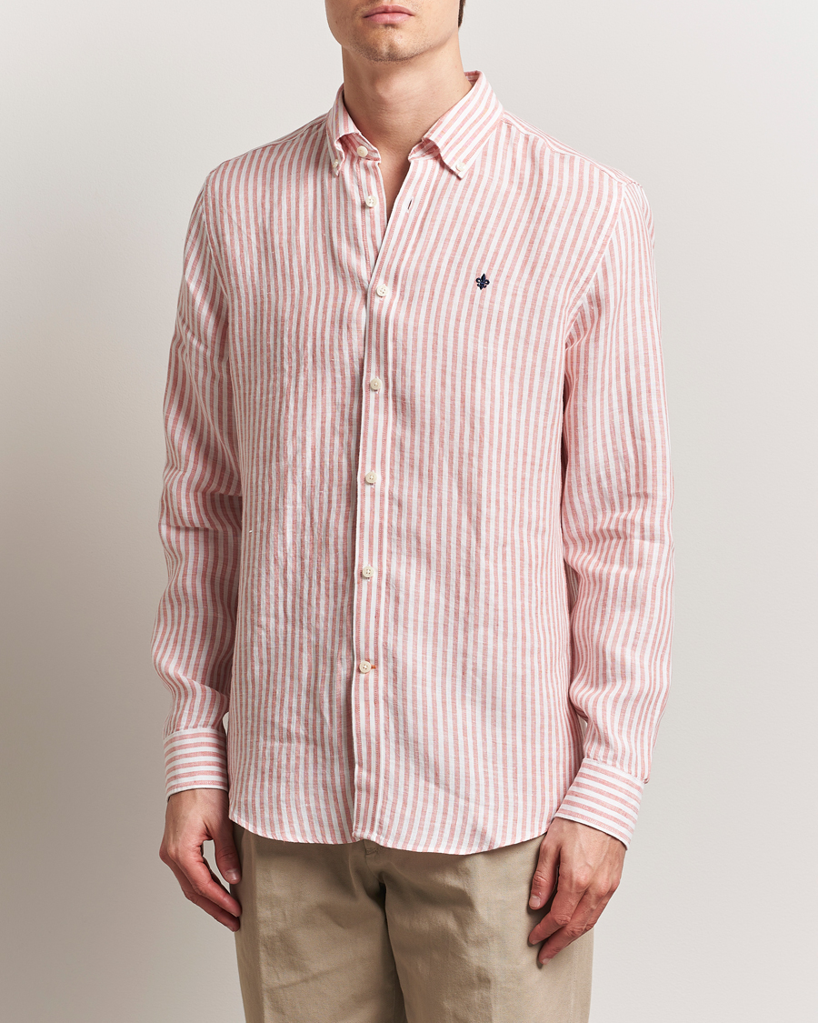 Morris Douglas Striped Linen Shirt Orange
