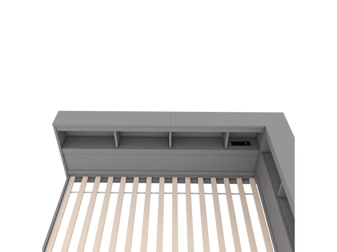Lit banquette 90x200cm - avec Ports de USB et rangements - Gris