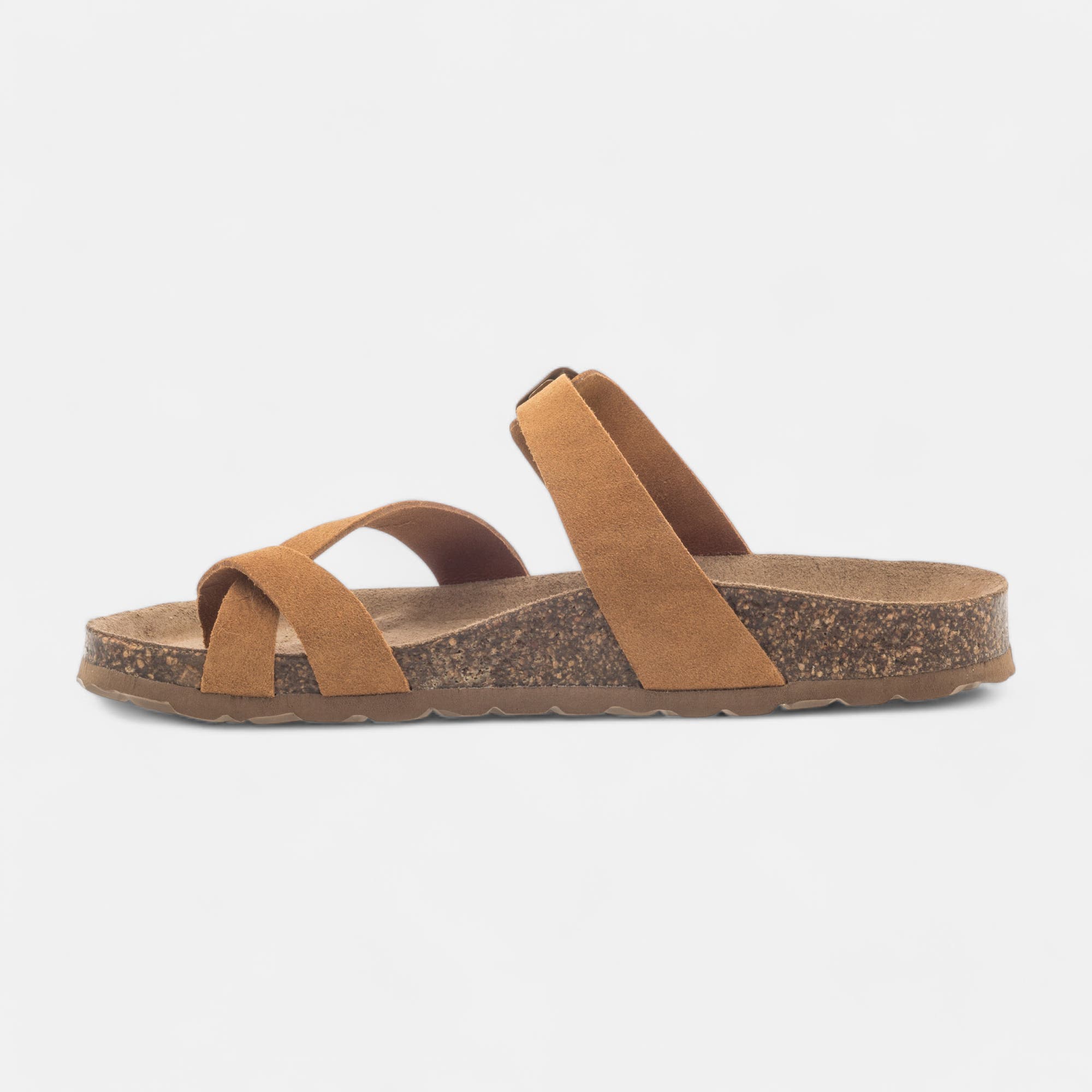 Mules semelle liège Femme en cuir cognac