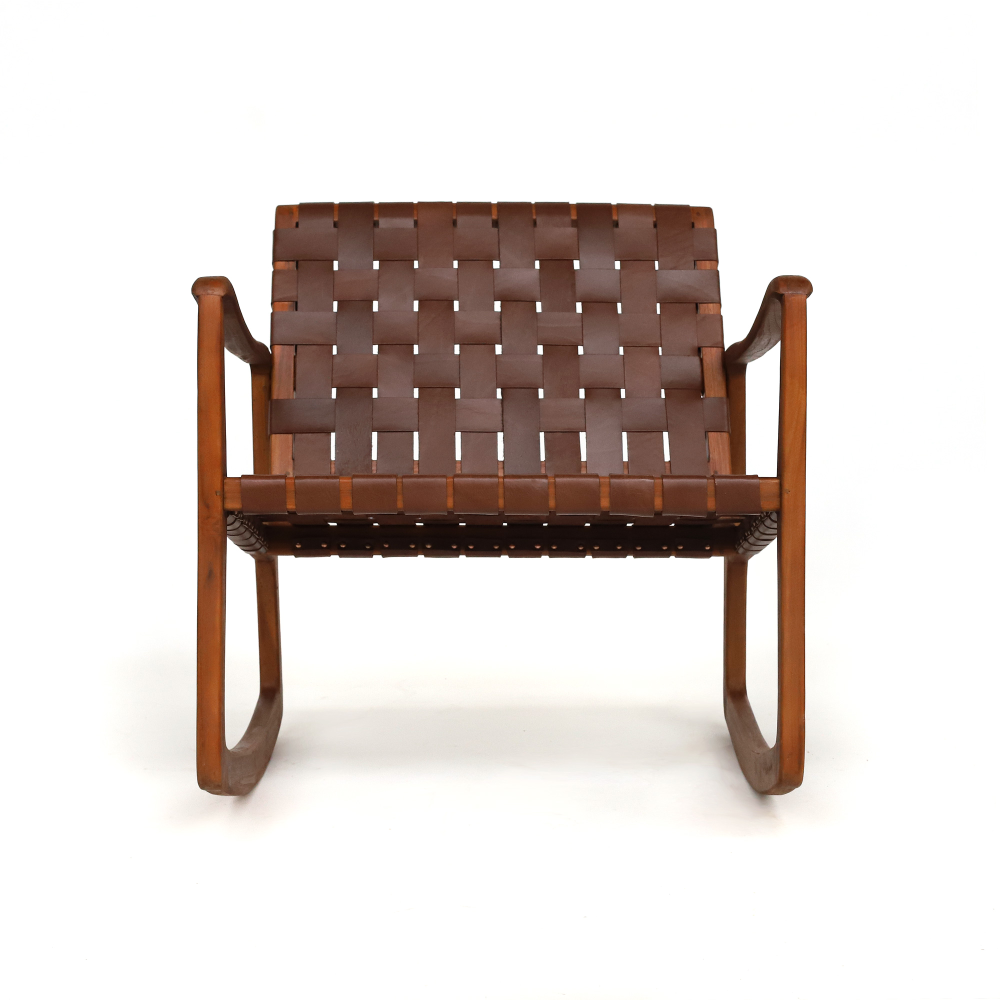 Schaukelstuhl 'Denrodt', Teak und Leder, B 68, H 76 cm, L 72 cm von fischer's lagerhaus