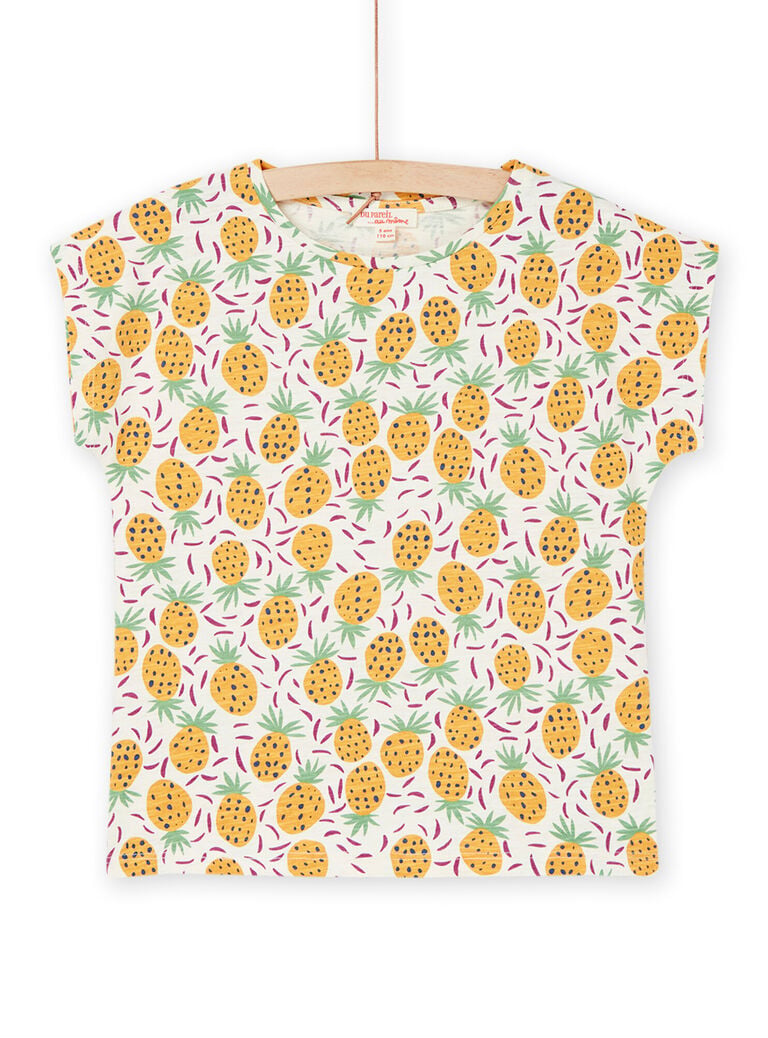 T-shirt écru et jaune à imprimé ananas
