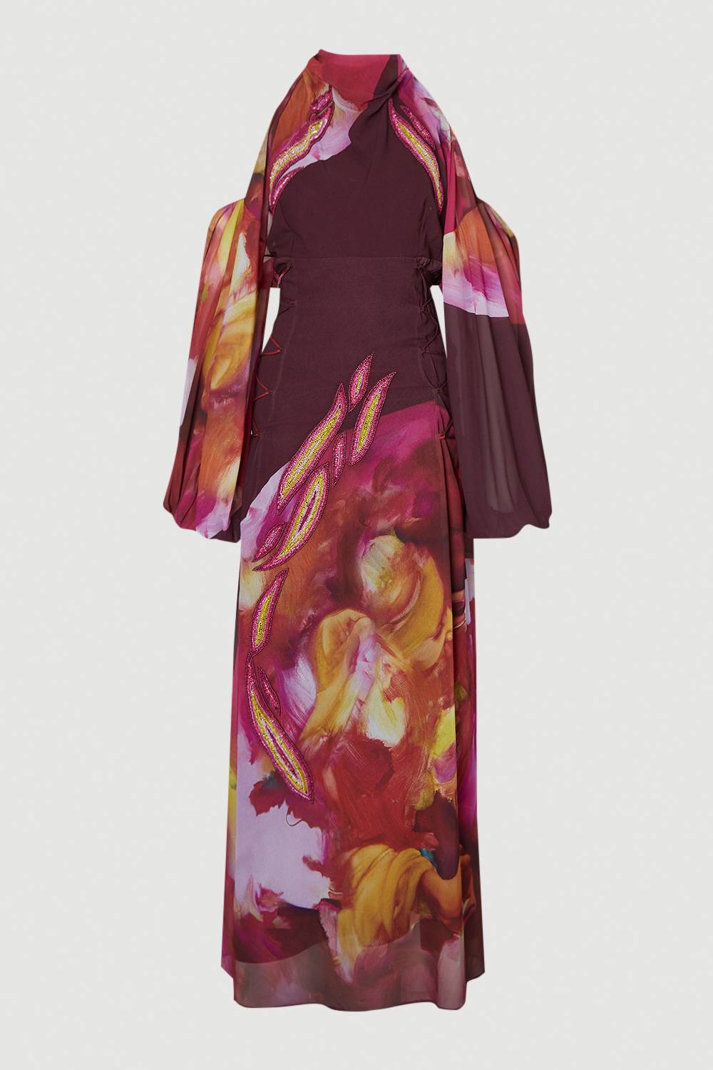 KarenMillen Robe Longue Tissée Ornée à Épaules Dénudées Petite Lily Macrae
