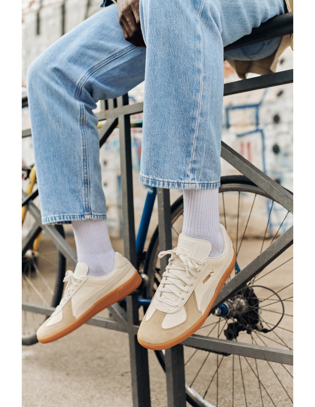 puma Baskets Homme Army Trainer Blanc/Marron/Beige Cuir