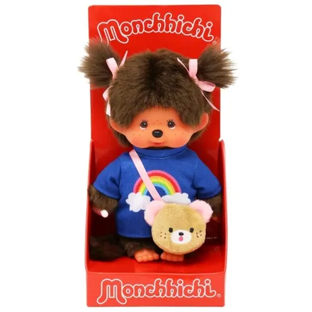 Sekiguchi Monchhichi Original Monchhichi Mädchen im Regenbogen T-Shirt, 20 cm