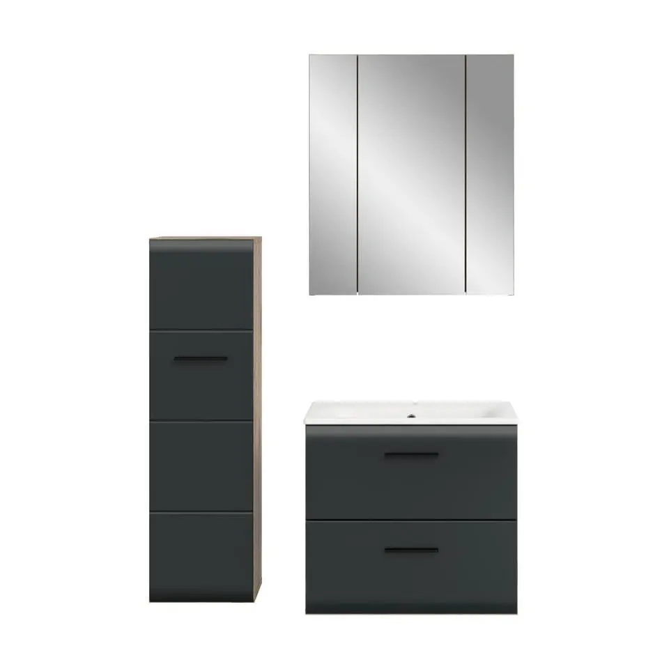 Hioshop Ice badkamer I8 zwart mat- eiken decor