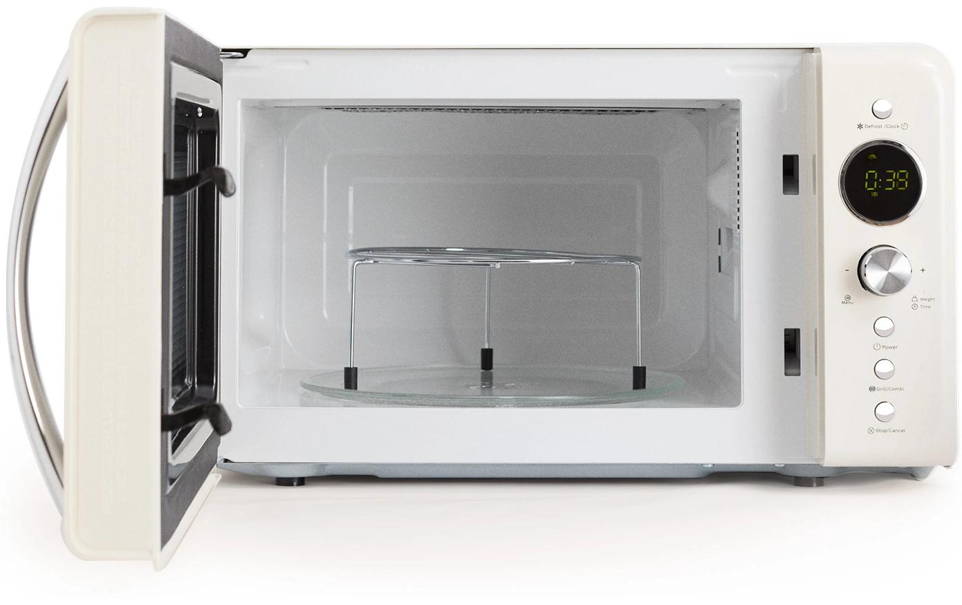 Mikrowelle Retro Wollweiss<br>Retro-Mikrowelle mit Grill, Defrost und Autocook-Funktionen