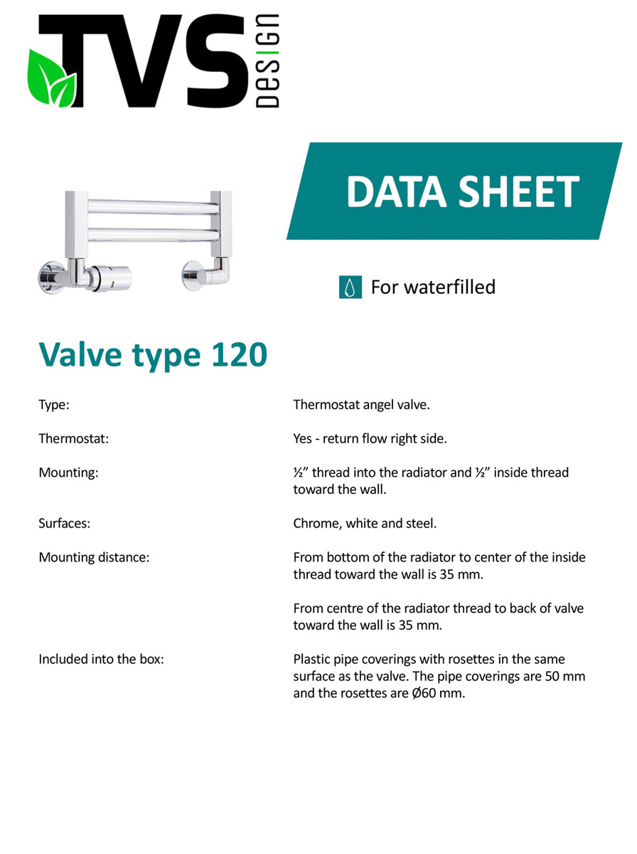 TVS Design Valves 120 aansluitset haaks rechts wit