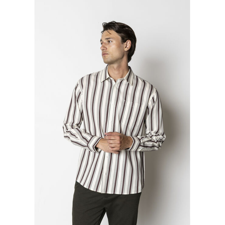 Clean Cut Copenhagen Willum shirt Ecru/dark plum stripe
