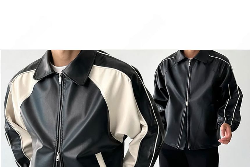 SeoulPop - Tweekleurig imitatieleren ritsjack