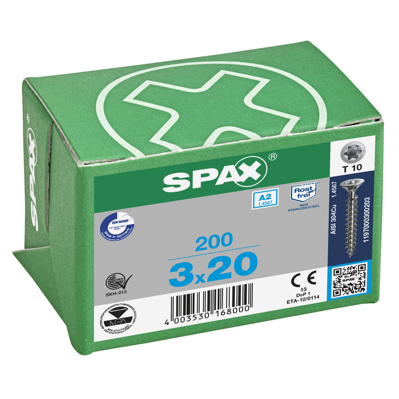 Spax universele schroeven T-STAR plus platkop voldraad RVS 3x20mm TX10