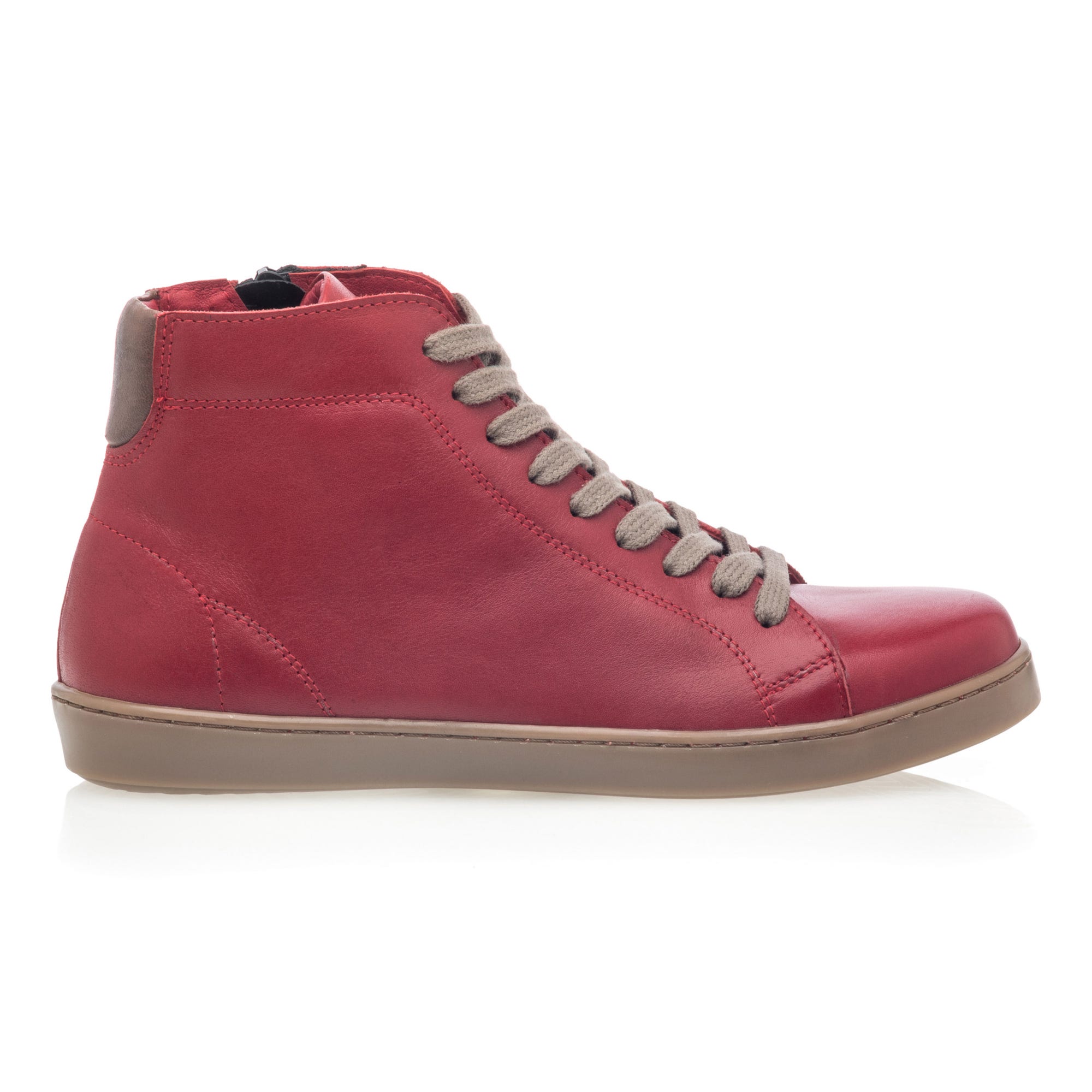 Bottines à lacets Femme en cuir rouge