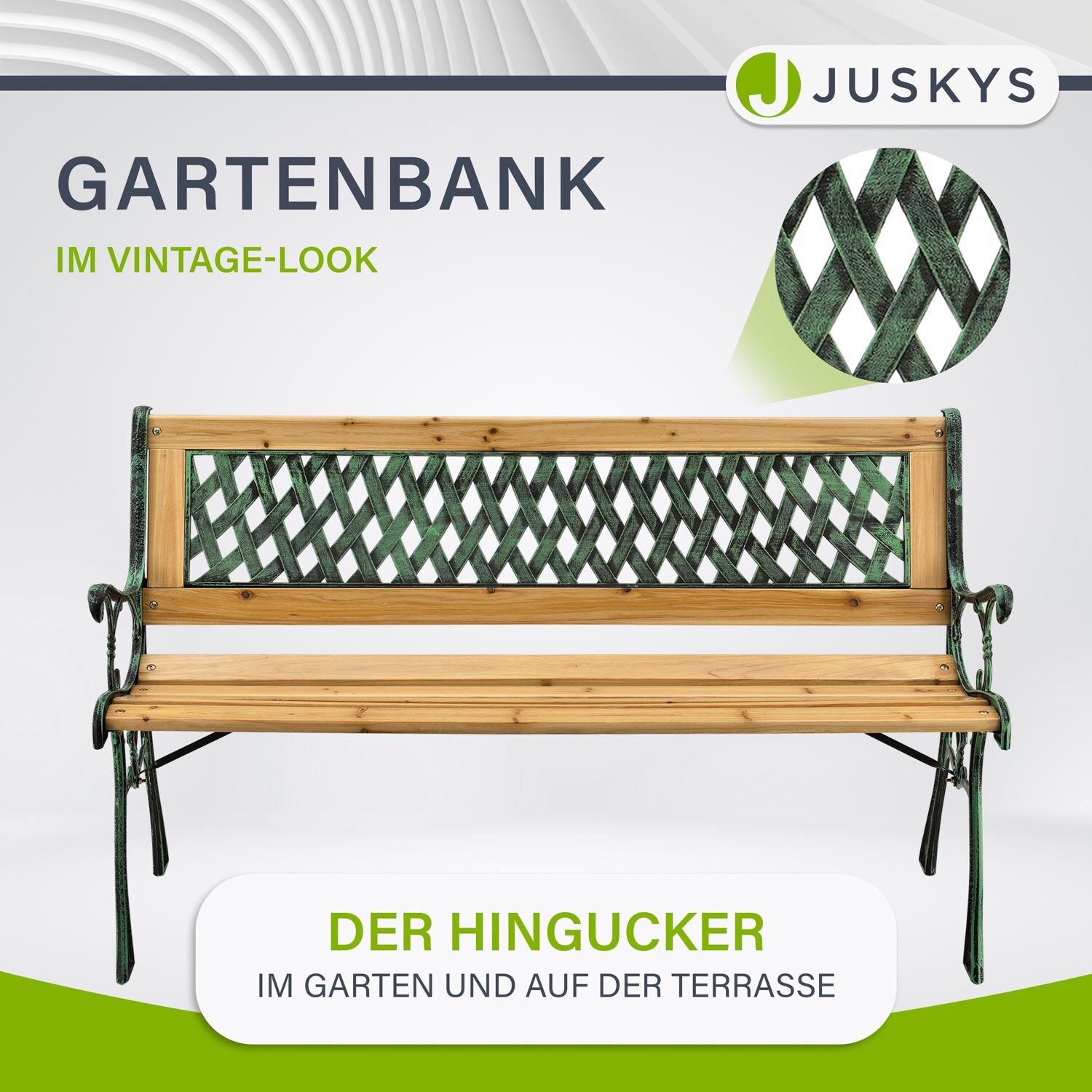Juskys Gartenbank Pisa – 2-Sitzer Sitzbank mit Armlehnen & Rückenlehne – 122x54x73 cm