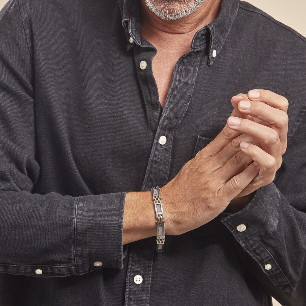 Bracelet Jourdan Zephir Acier Bicolore Dore / Blanc