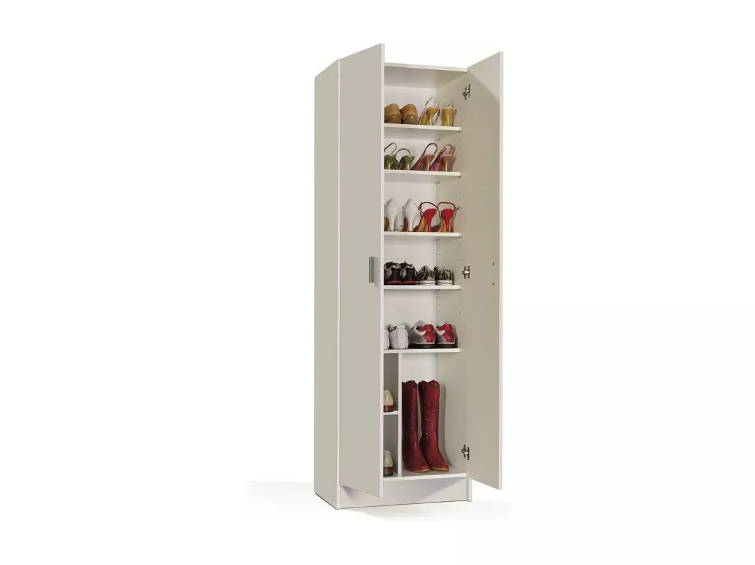 Armoire polyvalente Dimarc, Armoire auxiliaire avec 2 portes, Armoire à chaussures moderne, Étagère à chaussures verticale, 59x37h180 cm, Blanc