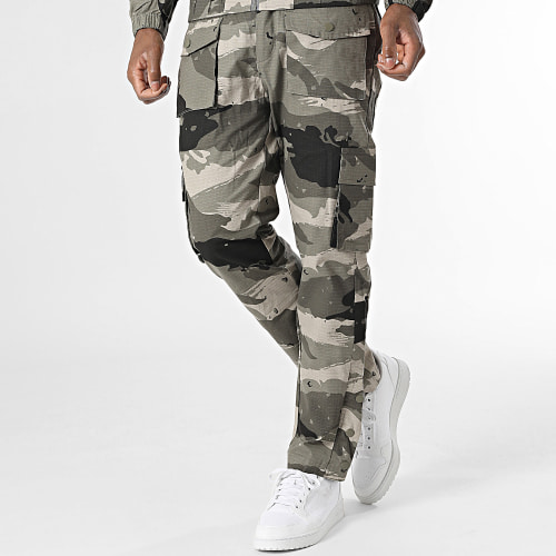 Ensemble Veste Zippée Et Pantalon Cargo Vert Kaki Gris Camouflage