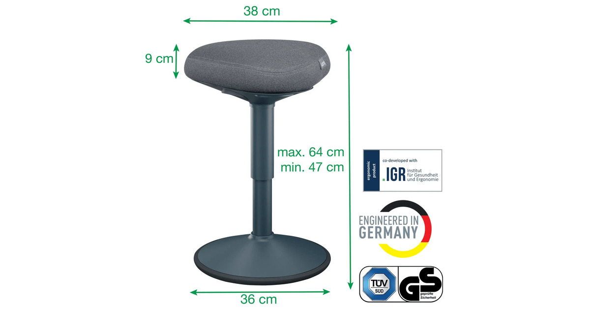 LeitzErgo Wiebel Zitkruk met Gasveer (47 - 64 cm) stoel  (Donkergrijs)