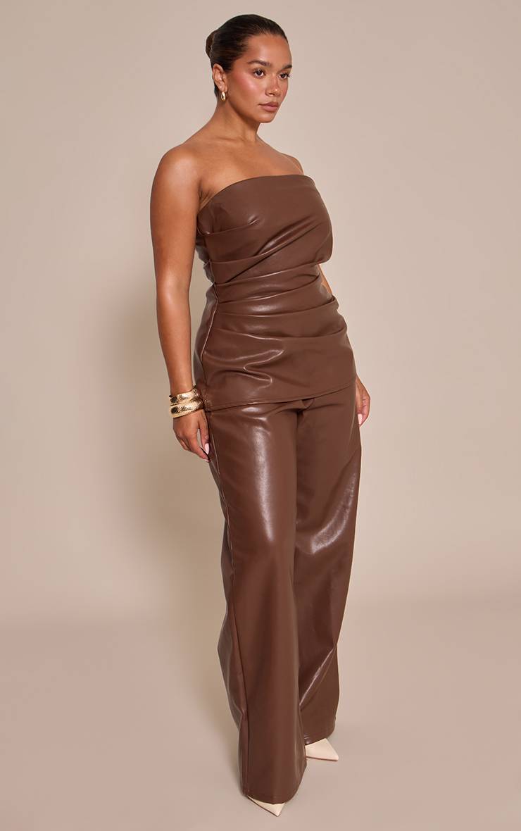 Chocolat Combinaison Pantalon Large À Bandeau Froncé En Synthétiquecuir Shape