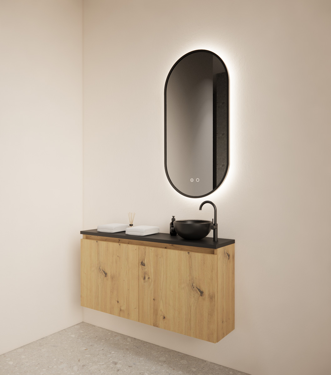 Gliss Design Echo toiletmeubel 100cm evoke eiken met toppaneel zwart mat