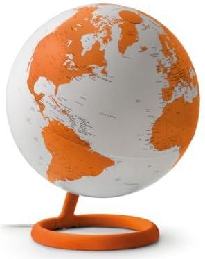 Tecnodidattica Atmosphere Evolve Velvet Corniola wereldbol in Scandinavisch design met gekleurde lamp, politieke cartografie in het Engels, diameter 30 cm, gemaakt in Italië