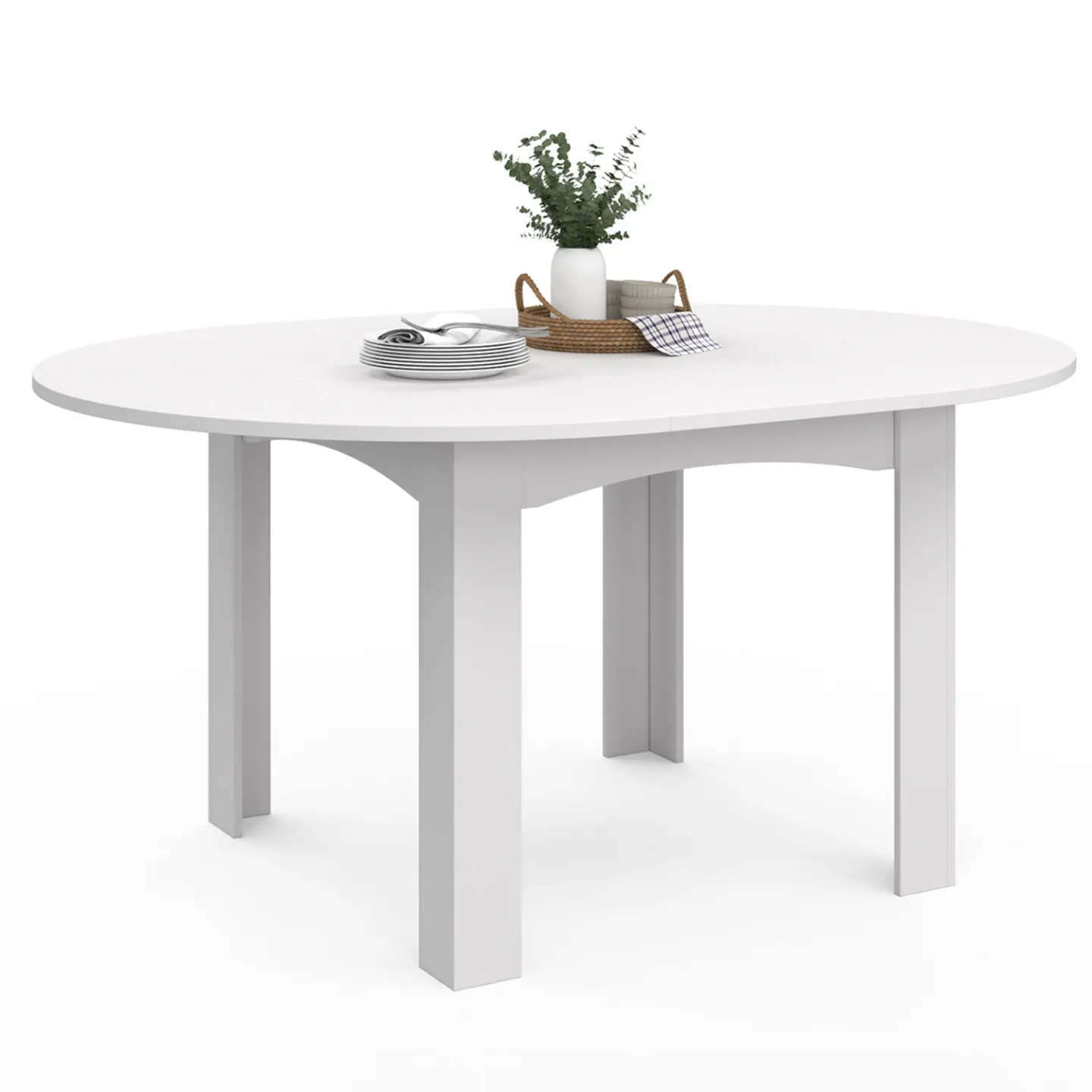 Table à manger extensible ronde DONA 4-8 personnes blanc 110-150 cm